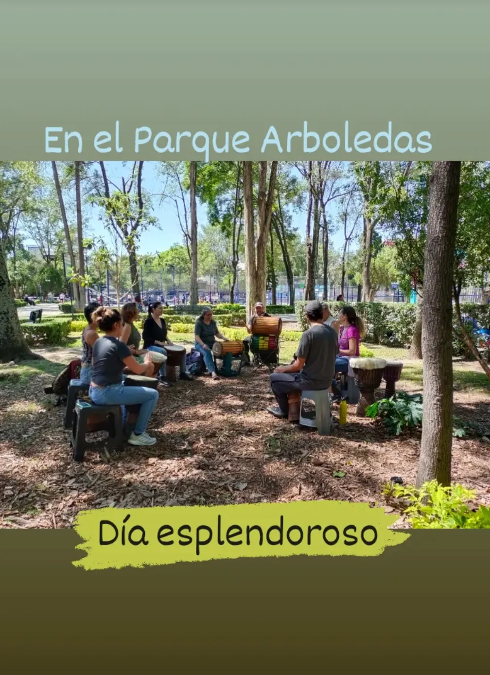Clase de djembé al aire libre en Parque Arboledas, Ciudad de México